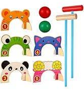 Children kid croquet set Croquet Set Jungle Animal Croquet Game Set Classic Outdoor Lawn and Part...