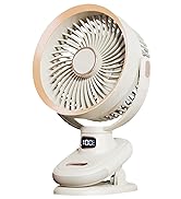 Portable Clip on Fan, Battery Operated Small Powerful USB Desk Fan with Night Light &amp; LED Display...