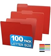Two-Tone File Folder 8.5 x 11 Inch,100 Pack Red File Folders,1/3 Cut Tabs File Folder Letter Size...