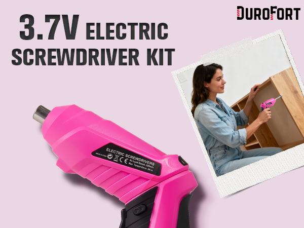 Pink Cordless Electric Screwdriver Set