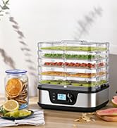 Food Dehydrator, 5 Stainless Steel Trays, 72H Timer &amp; Temp Control up to 167°F, 400W Food Dryer, ...
