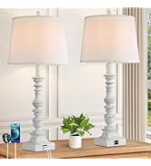 27.5'' Farmhouse Table Lamps Set of 2, Rustic Bedroom Lamps for Nightstand with Dual USB Charging...