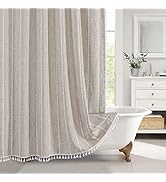 MitoVilla Boho Farmhouse Fabric Shower Curtain, Tan Brown Modern Cotton Linen Shower Curtains for...