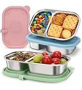 suhunide 3 Pack Stainless Steel Snack Containers, 2 Compartment Snack Containers with Leakproof S...