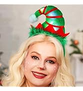 Uranian Light Up Christmas Headbands LED Elf Hat Headwear Green Elf Costume Hairbands Xmas Festiv...