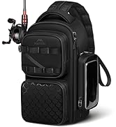 MATEIN Fishing Sling Bag with Lure Rod Holder &amp; Phone Pouch, Waterproof 3600 Tackle box Backpack ...