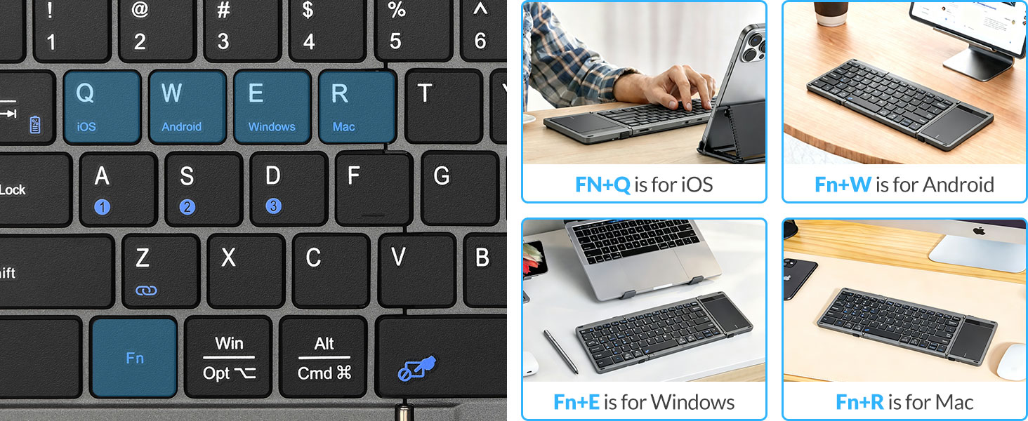 Portable Foldable Bluetooth Keyboard can switch freely between 4 systems