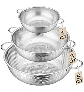 Stainless Steel Colander and Strainer Set(5-Quart and 3-Quart and 1-Quart), Micro-Perforated Meta...