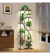 MJOMKN 59" Tall Plant Stand with Grow Light Indoor, 7 Tiered Metal Plant Shelf, S-Shaped Flower D...