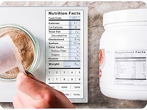 scoop supplements directly on the smart surface to view instant calorie and macro results