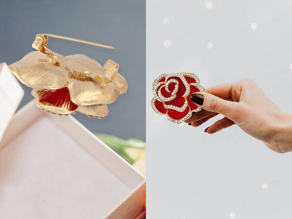 Crystal Red Flower Camellia Brooch