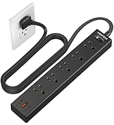 HOPOW Flat Plug Power Strip, 6 Ft Ultra Thin Extension Cord, Surge Protector with 5 Outlets &amp; 3 U...