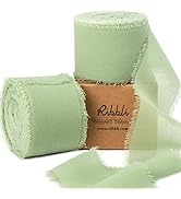 Ribbli Sage Green Chiffon Ribbon 1-1/2 inch x 20 Yard, Handmade Fringe Chiffon Ribbon for Gift Wr...
