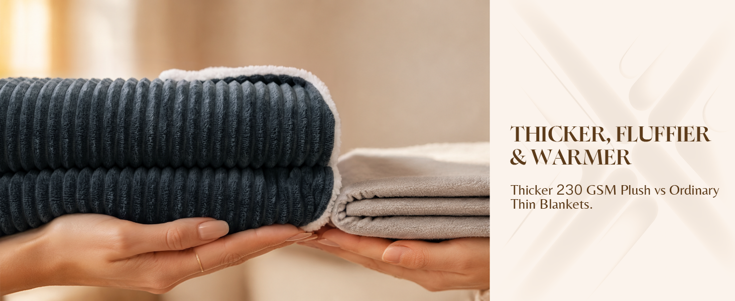 Thicker 230 GSM plush heated blanket vs ordinary, fluffier sherpa flannel electric throw, warm soft