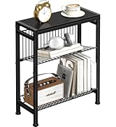 Narrow Side Table for Small Space, 3-Tier Small End Table with Magazine Holder, Slim Nightstand w...