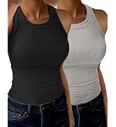 GKBK 2 Pack Womens Tank Tops High Neck Sleeveless Ribbed Tank Casual Basic Thick Strap Slim Fitte...