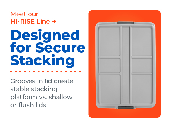 Hefty Hi-Rise lid with grooves for secure stacking