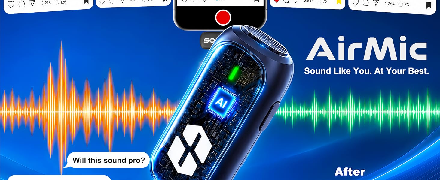 SONEVOX AirMic AI noise cancelling wireless mic keeps creator voices clear in noisy places