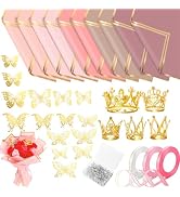 218 Pcs Flower Bouquet Wrapping Paper Kits, 50 Sheets Pink Series Waterproof Floral Wrapping Pape...