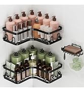 Veken Corner Adhesive Shower Caddy 3-Pack with Soap Holder&amp;Hooks,No Drilling Shower Shelves,Rustp...