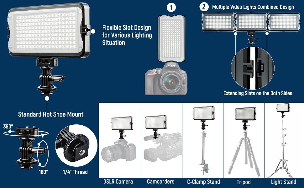 Multiple Video lights can be connected to fill light &amp; Support Different Angles Adjustment