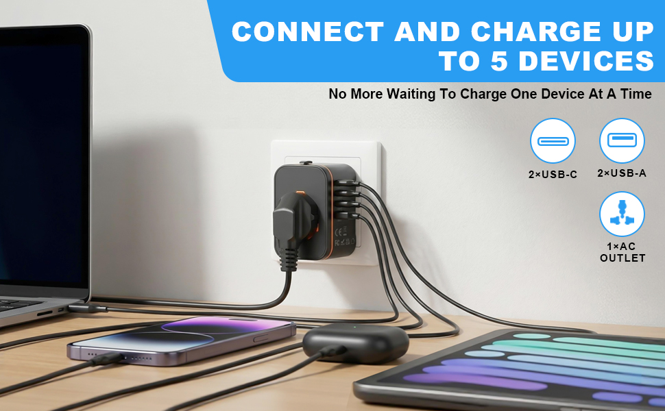 CONNECT AND CHARGE UP TO 5 DEVICES