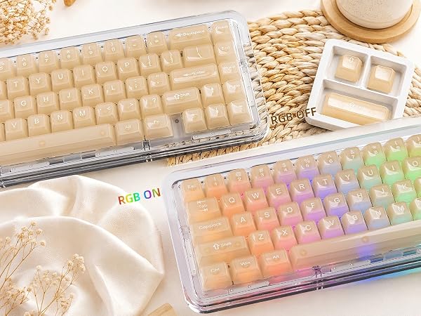 Creamy Khaki Jelly Shine Through Keycaps, Custom Clear Keycaps pbt