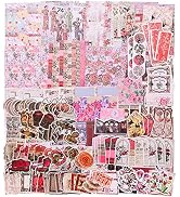 200 Pcs Vintage Scrapbooking Supplies Kit, Aesthetic Washi Stickers Set for Art Journaling Decoup...