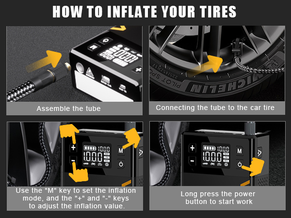 How to pump your car by VTOMAN X1 jump starter with air compressor