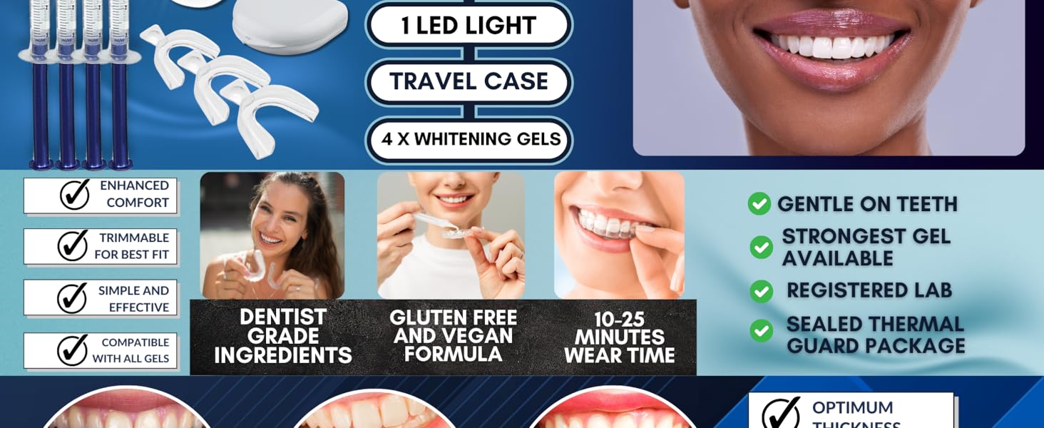 Prefilled whitening trays and gel system for sensitive teeth home dental whitening