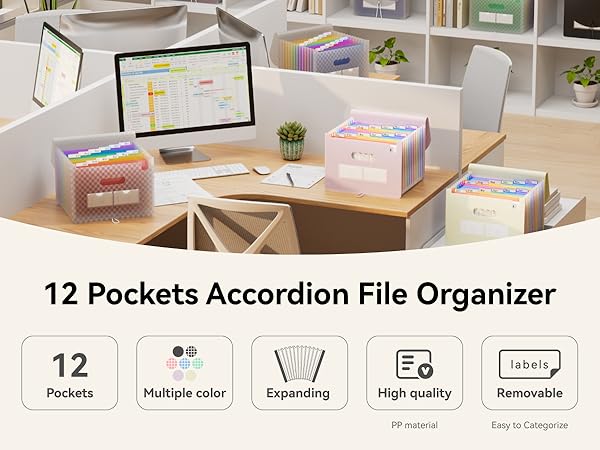 ABC life 12 Pockets Accordion File Organizer Expanding File Folders