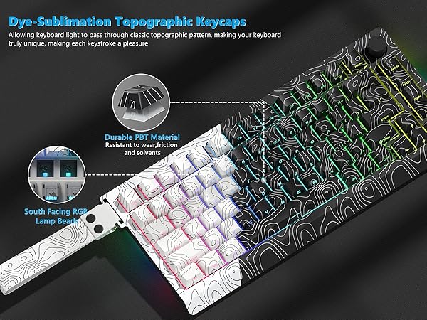 QMK/VIA 75% Keyboard Wireless,Topographic Gaming Mechanical Keyboard 65%