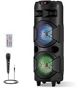 ROXAAN Portable Party Bluetooth Speaker with Microphone &amp; Remote, Rechargeable Wireless PA Speake...