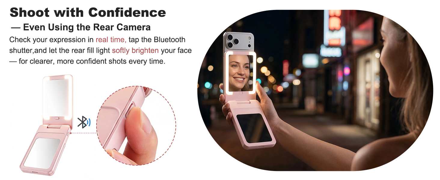 3X magnifying mirror helps with close detail checks and makeup touch-ups.