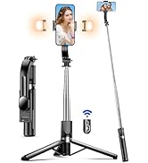 45" Selfie Stick Tripod with 2 Lights, Extendable 5 in 1 Selfie Stick Phone Tripod, Portable Self...