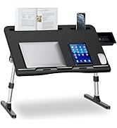 EVETTO Laptop Bed Desk, X-Large Leather Adjustable Computer Bed Table Tray, Foldable Laptop Lap D...