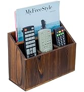 MyGift Rustic Solid Wood Remote Control Holder Caddy – Tabletop Organizer with Magazine Storage S...