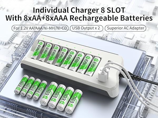 EBL AA 2300mAh (8 Pack) and AAA 1100mAh (8 Pack) Ni-MH Rechargeable Batteries