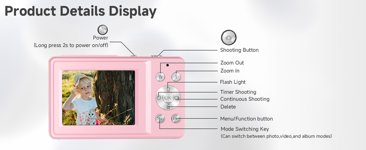 Convenient Digital Camera Shoot Camera for Kids FHD 1080P Video 44MP Photo