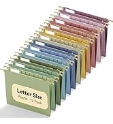 NORDUN Plastic Hanging File Folders Letter Size,12 Pack Reinforced Filing Cabinet Folders with Ta...