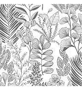 HeloHo Peel and Stick Wallpaper Grey Leaf Floral Wallpaper for Bedroom Self Adhesive Removable Wa...