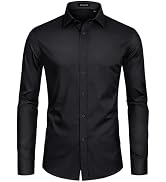 Lusead Mens Dress Shirts Long Sleeve Cotton Wrinkle Free Stretch Solid Casual Formal Wedding Busi...