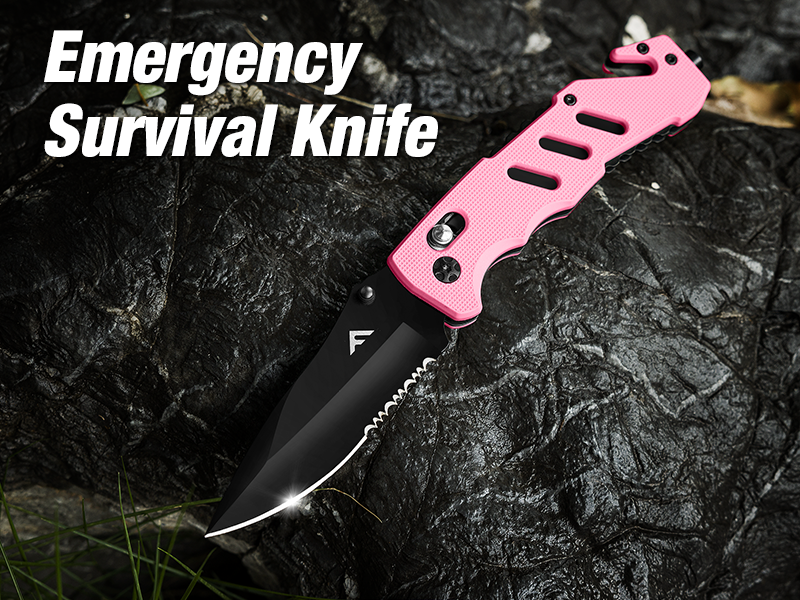 FLISSA Folding Pocket Knife with Glass Breaker and Seatbelt Cutter