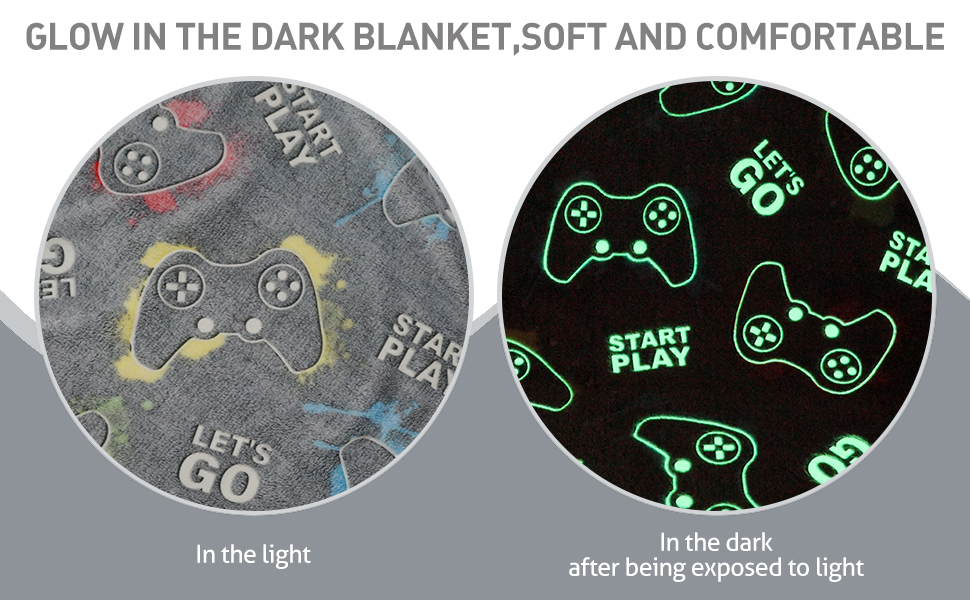 Glow in The Dark Blanket Game Controller Throw Gifts for Kids Boys Adults Bedroom Decor Soft Cozy