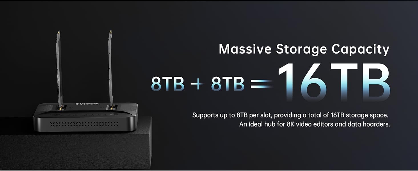 Dual Bay NVMe Duplicator Supporting 16TB Massive Capacity with 8TB per Slot for Data Archive Needs.