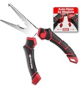 SNAIL TRAIL 7'' Fishing Pliers, Angled Head Split Ring Pliers, Auto-Open by Magnets, Corrosion Re...