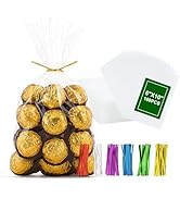 LALIPA 100PCS Thick Cellophane Treat Bag 6x10 Inches Clear Cellophane Gift Bags with Twist Ties C...
