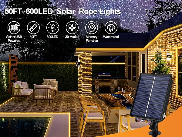 50FT 600LED Solar Rope Lights