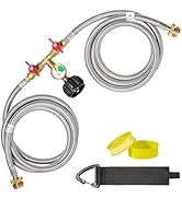 5FT Propane Splitter Hose, 2 Way Y Splitter Adapter Hose with Shut Off Valve and Gauge, Stainless...