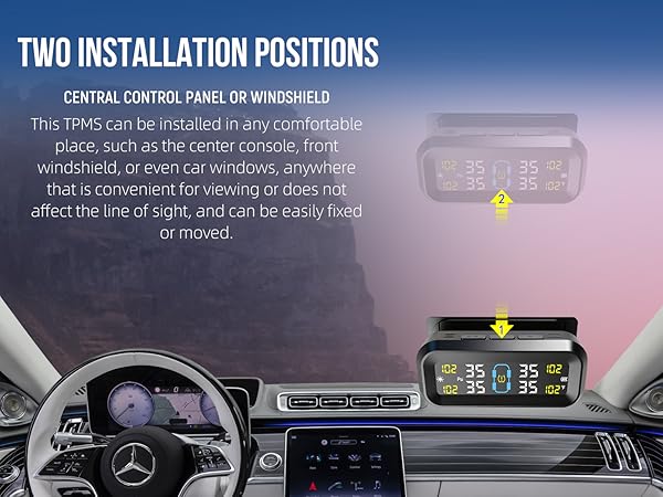 Tire Pressure Monitoring System with Solar &amp; USB Charger-TPMS with 4 External Sensors &amp; 6 Alarm Mode